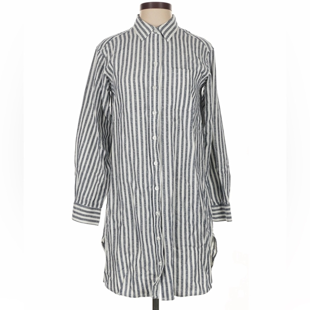 NWT Banana Republic Factory Navy and White Striped Long Sleeve Shirt Dress
